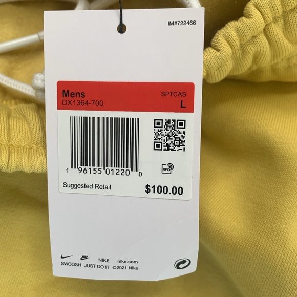 Nike Solo Swoosh Men’s Yellow Pants Loose Fit Straight Leg Reg Length Size L - Picture 9 of 14